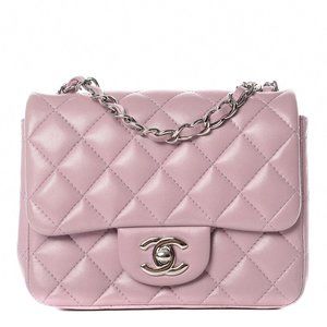 Chanel Mini Square Lilac Purple Lambskin Flap Bag With Silver SHW